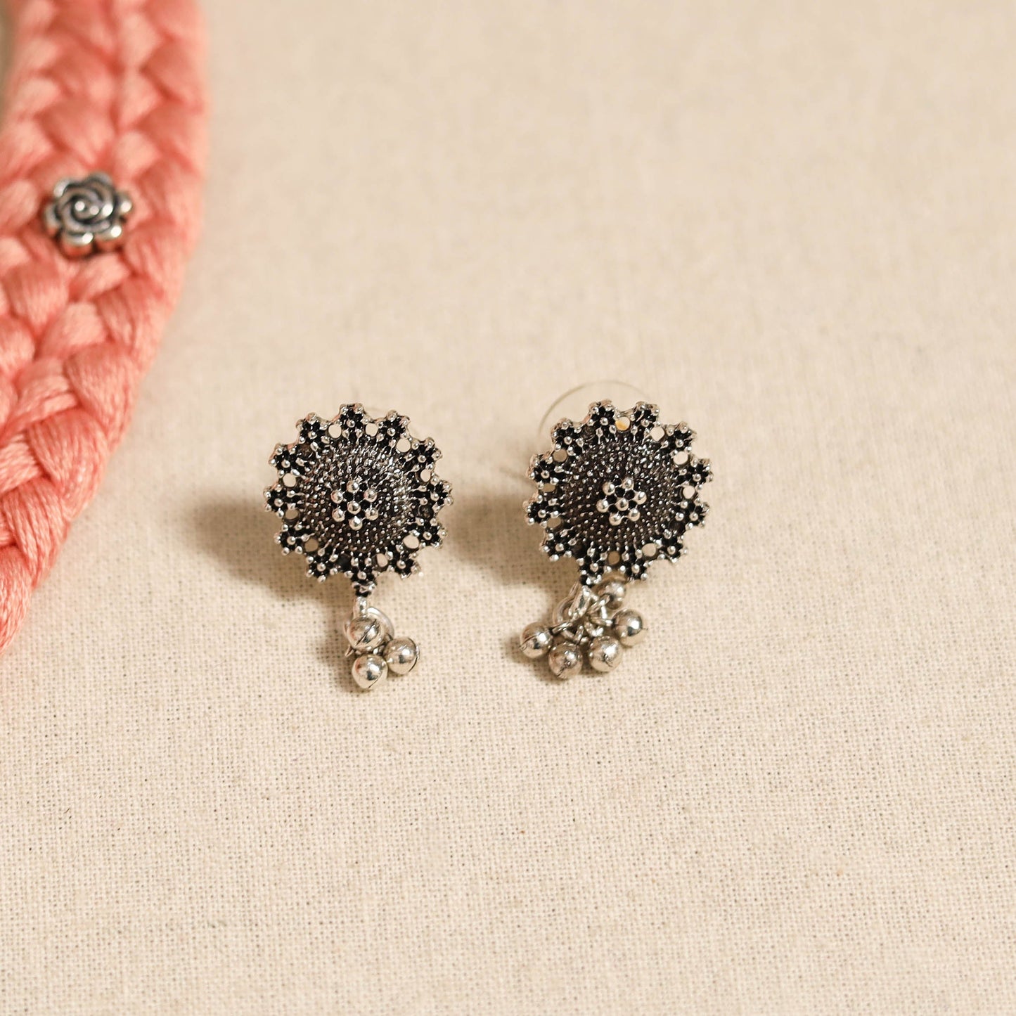 Peach - german silver thread braided necklace set 40