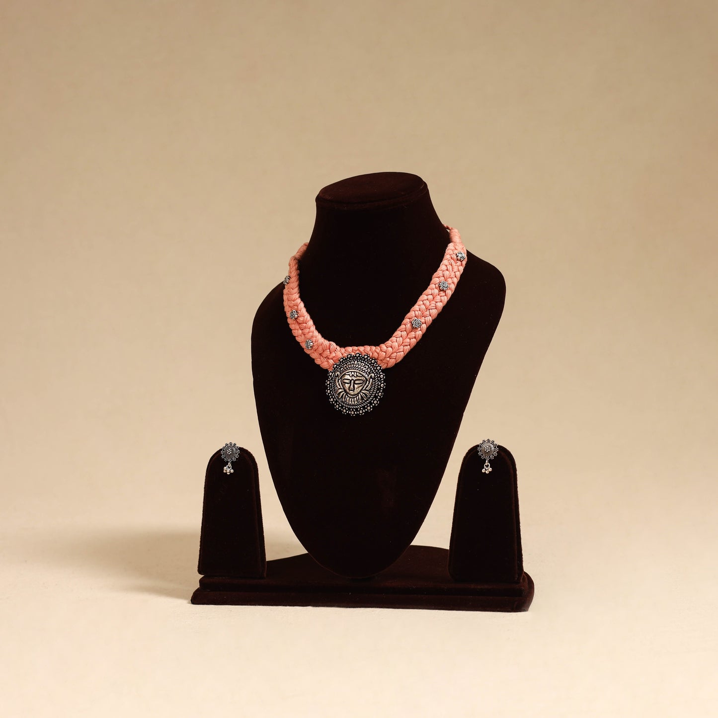 Peach - german silver thread braided necklace set 40