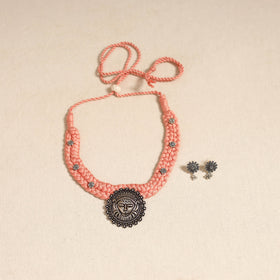 Peach - german silver thread braided necklace set 40