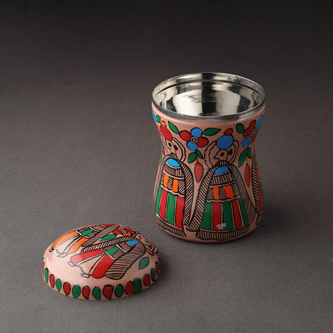 Peach Bengal Patua Handpainted Stainless Steel Multi Utility Canister