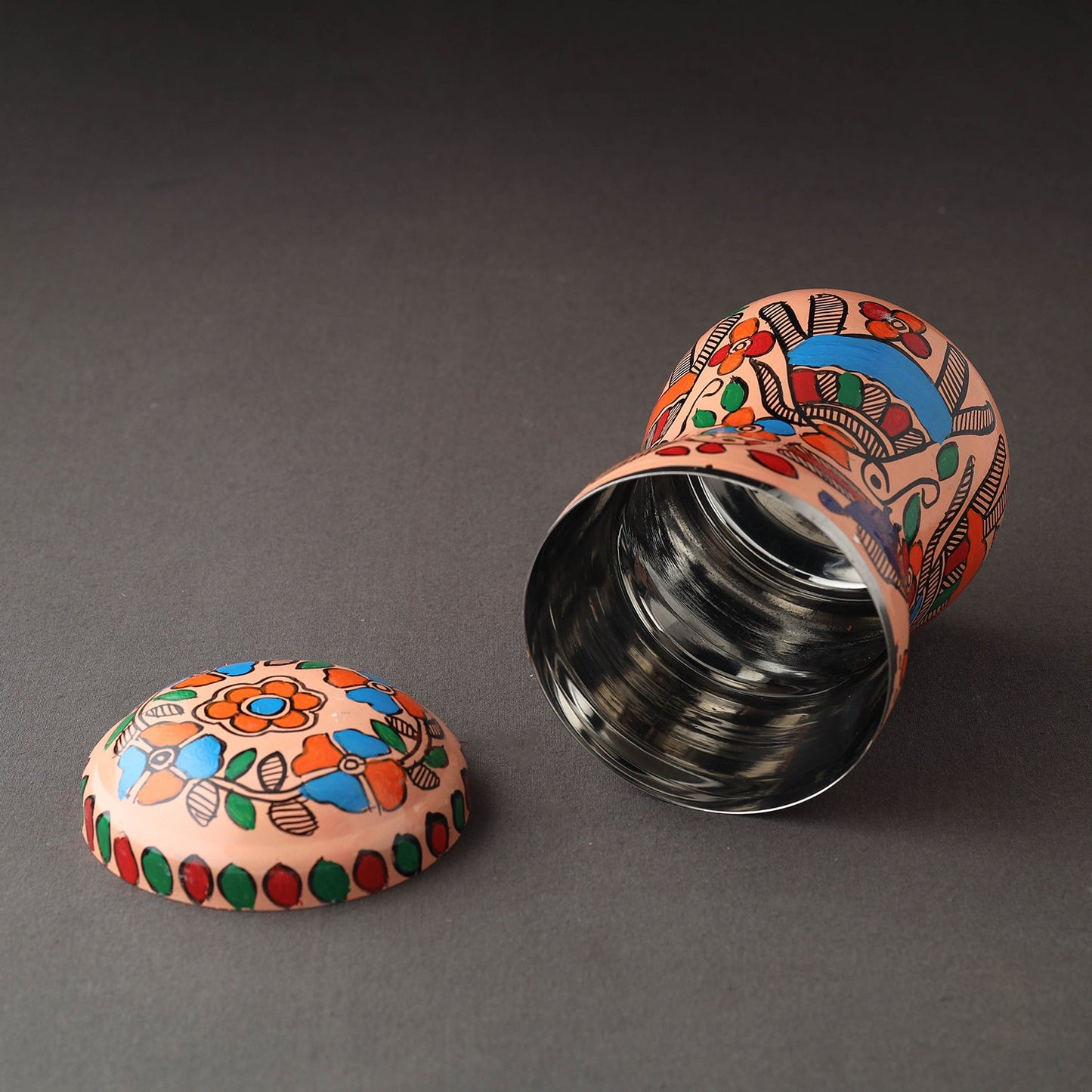 Peach Bengal Patua Orange Handpainted Stainless Steel Canister