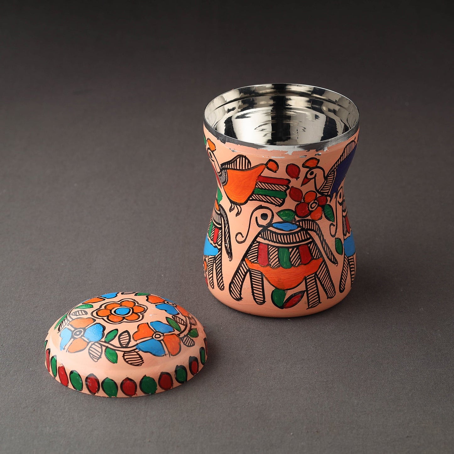 Peach Bengal Patua Orange Handpainted Stainless Steel Canister