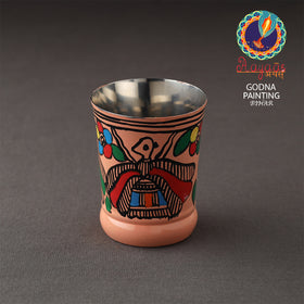 Godna Madhubani Peach Handpainted Stainless Steel Glass