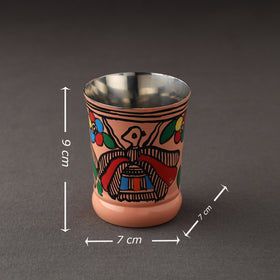 Godna Madhubani Peach Handpainted Stainless Steel Glass