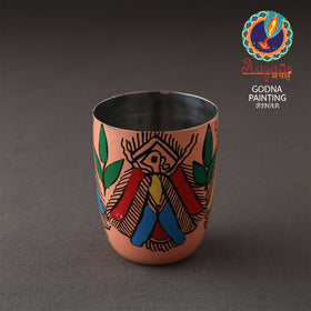  Godna Madhubani Peach Handpainted Stainless Steel Glass 