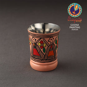 Godna Madhubani Peach Handpainted Stainless Steel Glass