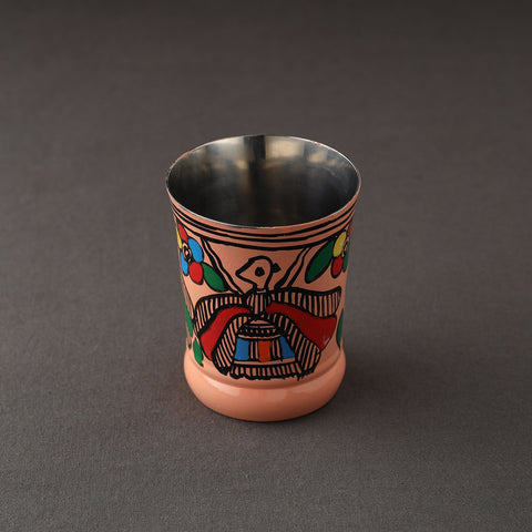 Godna Madhubani Peach Handpainted Stainless Steel Glass