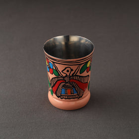 Godna Madhubani Peach Handpainted Stainless Steel Glass
