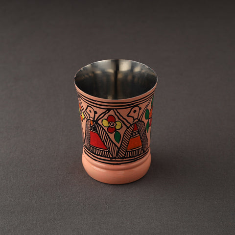 Godna Madhubani Peach Handpainted Stainless Steel Glass