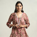 Peach - hand batik printed cotton straight kurta with lace