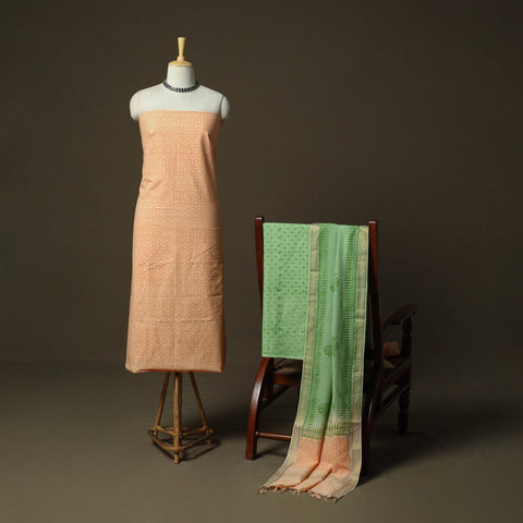 Hand block print mangalagiri cotton 3pc unstitched dress