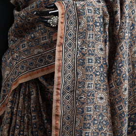 Hand block print natural dyed chanderi silk ajrakh saree 13