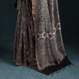 Hand block print natural dyed chanderi silk ajrakh saree 13