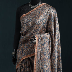 Hand block print natural dyed chanderi silk ajrakh saree 13