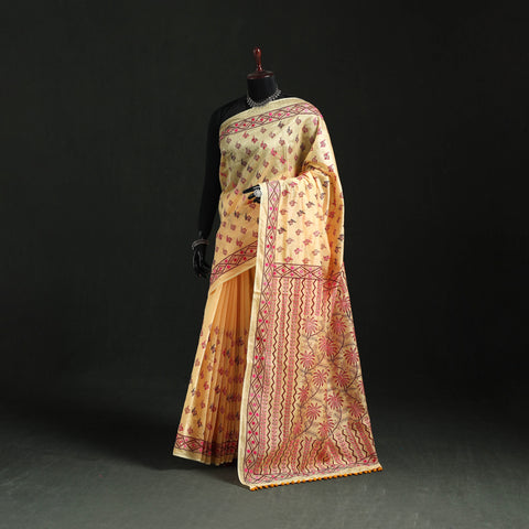 Hand embroidered chanderi silk chapa work phulkari saree 10