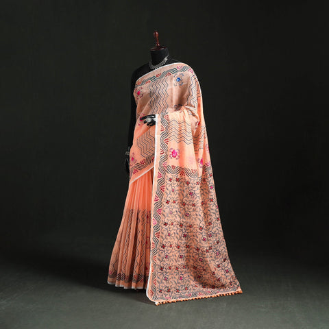 Hand embroidered chanderi silk chapa work phulkari saree 21