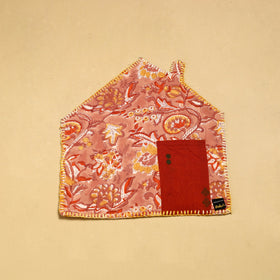  Peach Hand Embroidered Floral Pot Holder with Pocket 