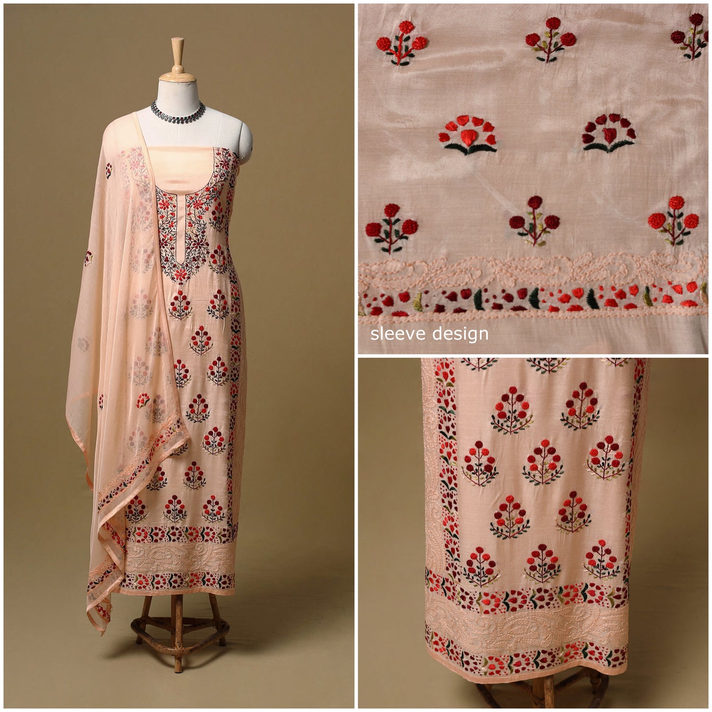 Hand embroidered muslin 3pc unstitched dress material 33