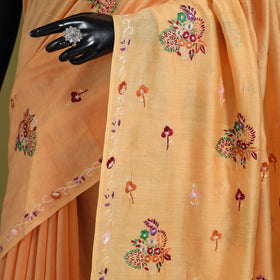 Peach - hand embroidery chanderi silk kashida saree