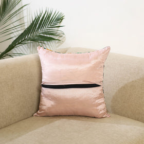 Peach - hand embroidery cushion cover in chanderi silk 23