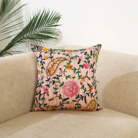 Peach - hand embroidery cushion cover in chanderi silk 23