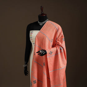 Peach - hand embroidery khes handwoven cotton kantha