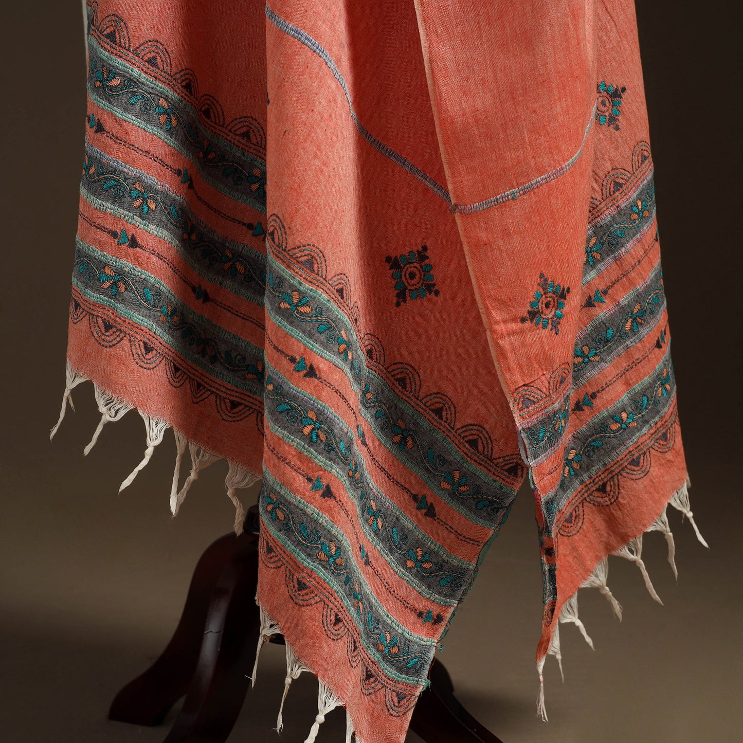 Peach - hand embroidery khes handwoven cotton kantha