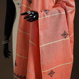 Peach Hand Embroidery Khes Handwoven Cotton Kantha Dupatta