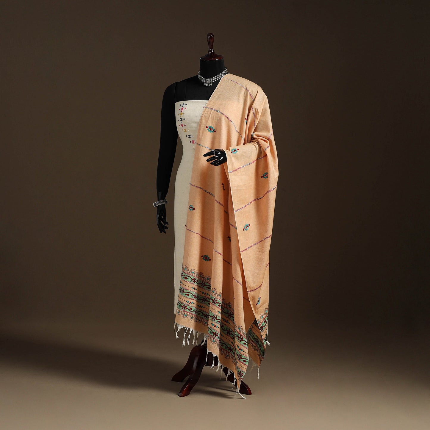 Peach - hand embroidery khes handwoven cotton kantha