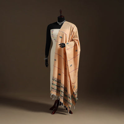 Peach - hand embroidery khes handwoven cotton kantha