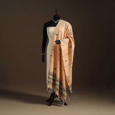 Peach - hand embroidery khes handwoven cotton kantha