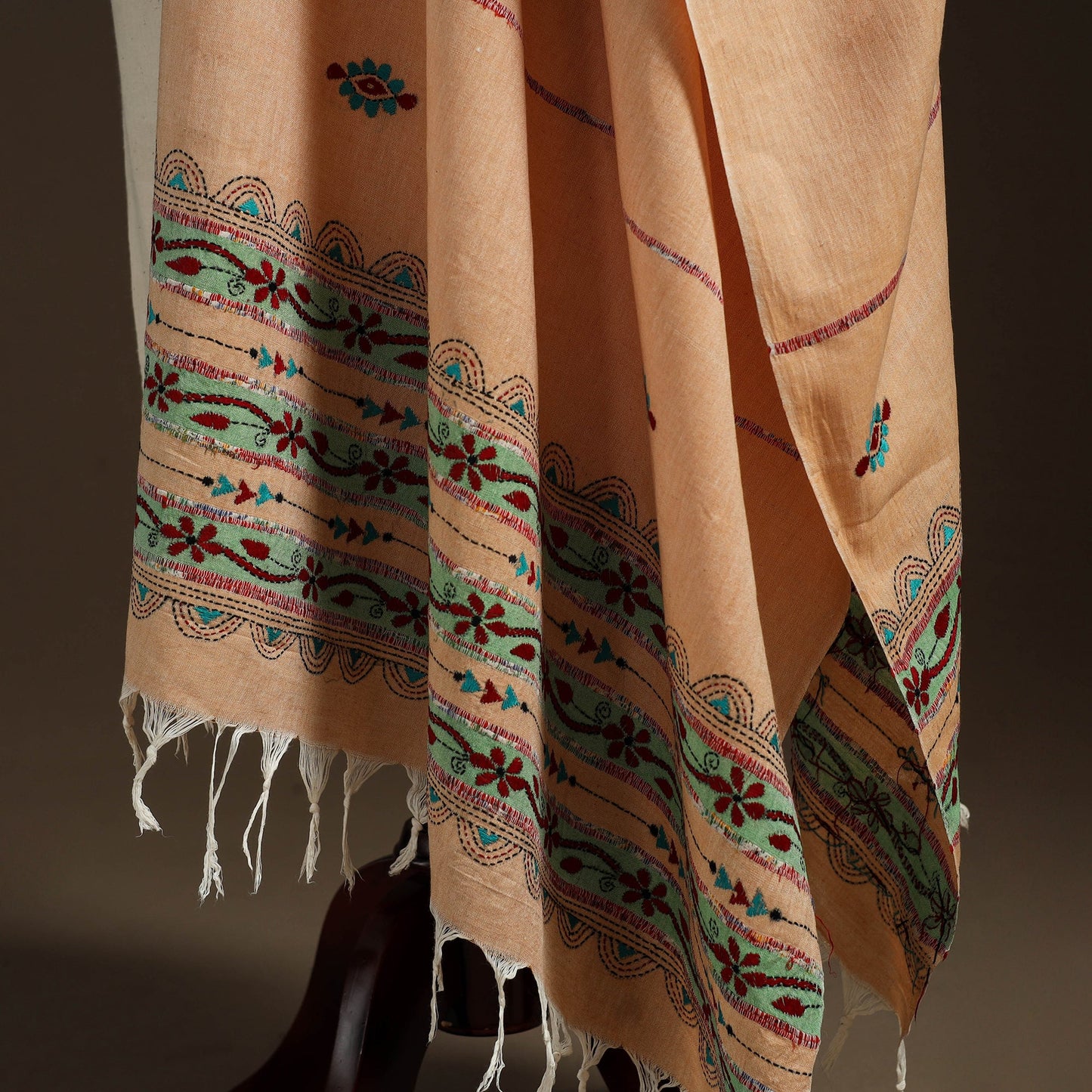 Peach - hand embroidery khes handwoven cotton kantha