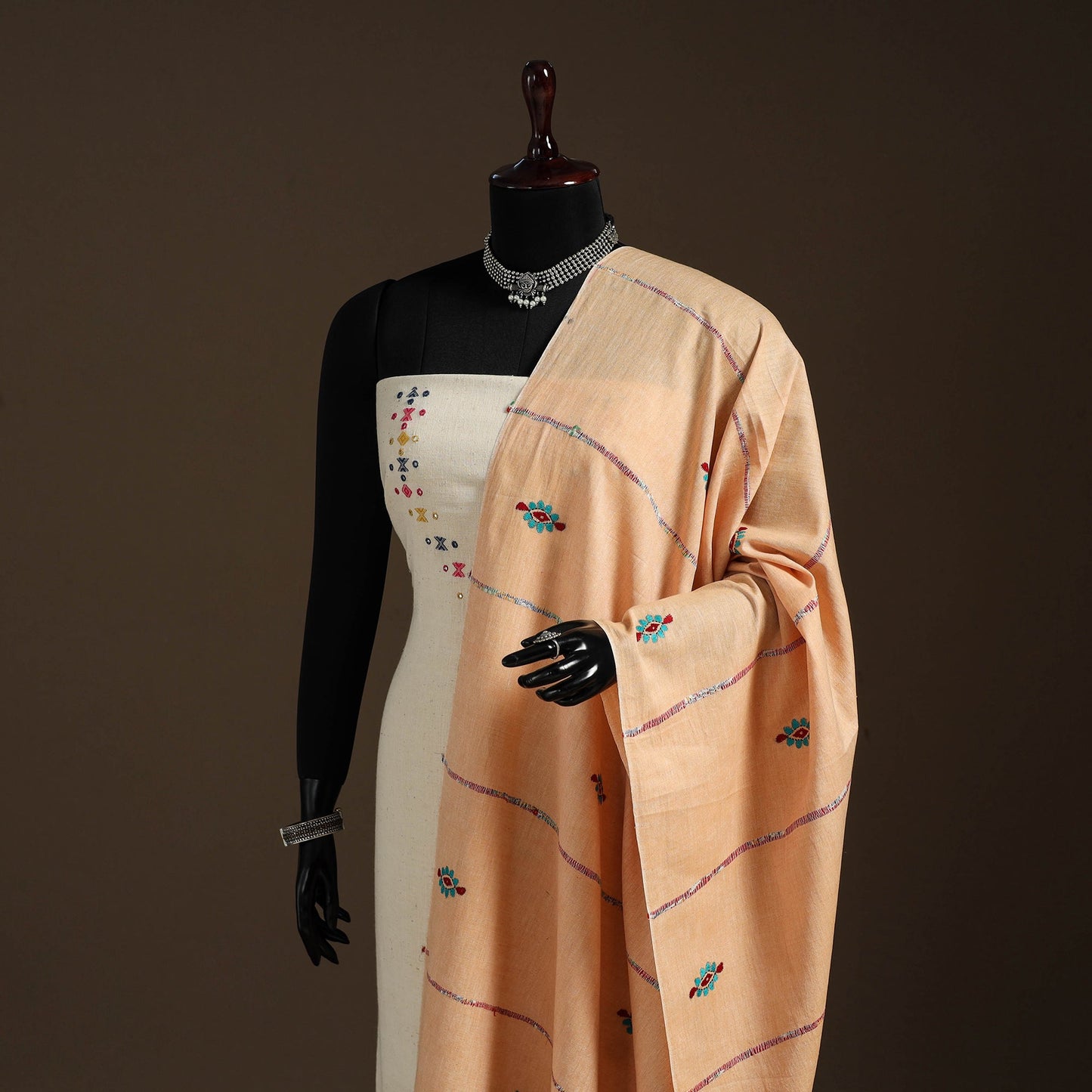 Peach - hand embroidery khes handwoven cotton kantha