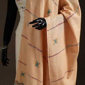 Peach Hand Embroidery Khes Handwoven Cotton Kantha Dupatta