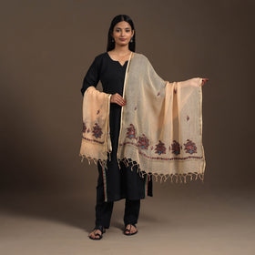 Peach - hand embroidery kota silk kashida dupatta 03