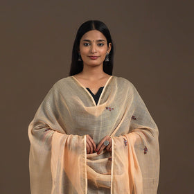 Peach - hand embroidery kota silk kashida dupatta 03