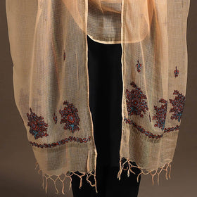 Peach - hand embroidery kota silk kashida dupatta 03