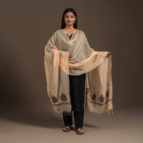 Peach - hand embroidery kota silk kashida dupatta 03