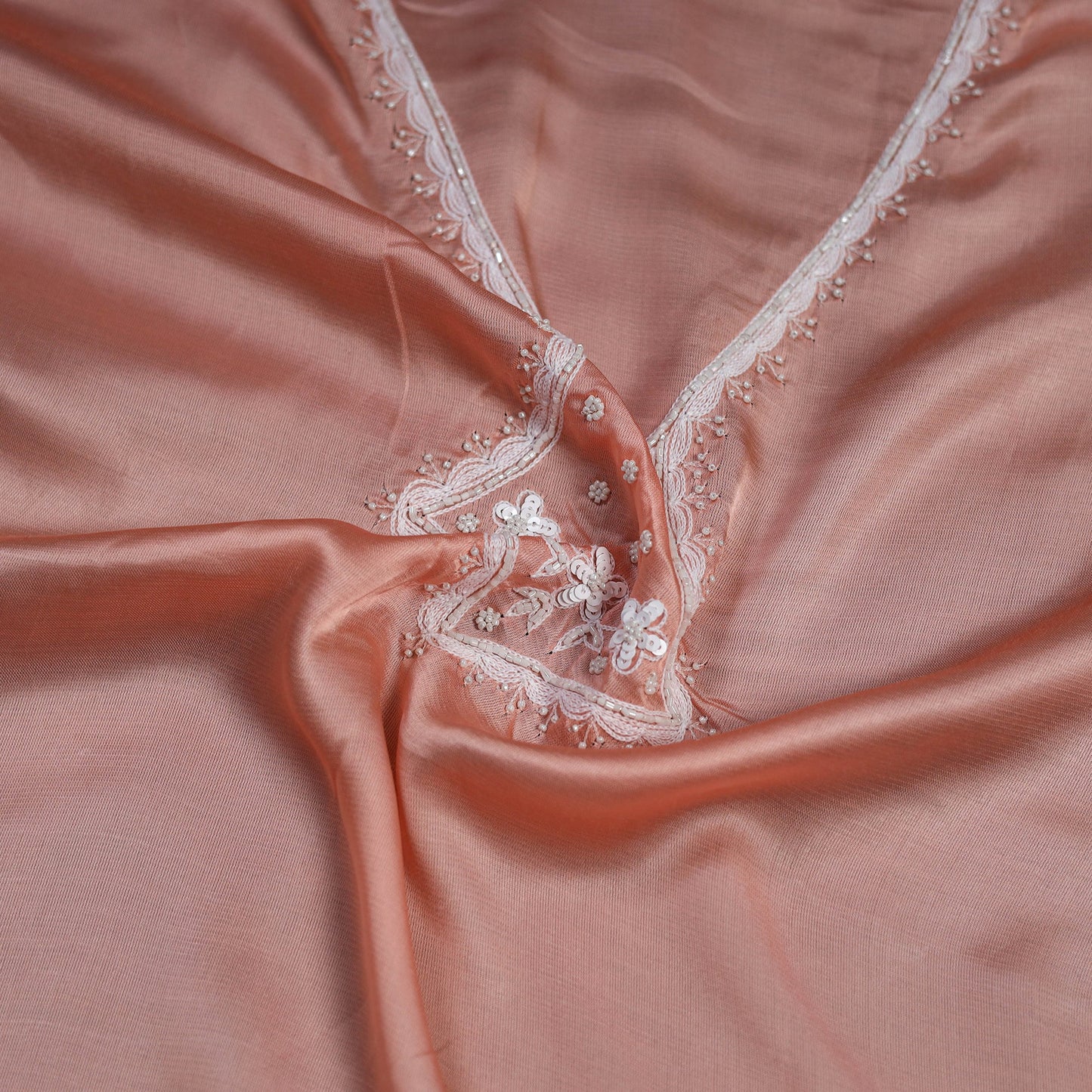 Peach - hand embroidery modal silk unstitched kurta