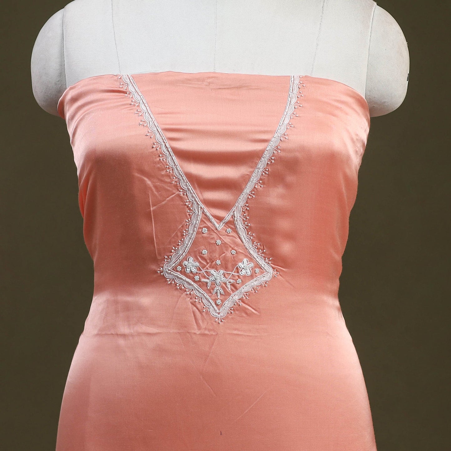 Peach - hand embroidery modal silk unstitched kurta