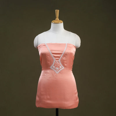 Peach - hand embroidery modal silk unstitched kurta