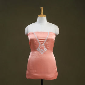 Peach - hand embroidery modal silk unstitched kurta