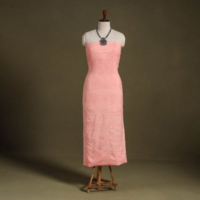 Peach Hand Embroidery Mul Cotton Chikankari Kurta Material