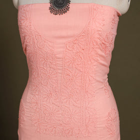 Peach Hand Embroidery Mul Cotton Chikankari Kurta Material