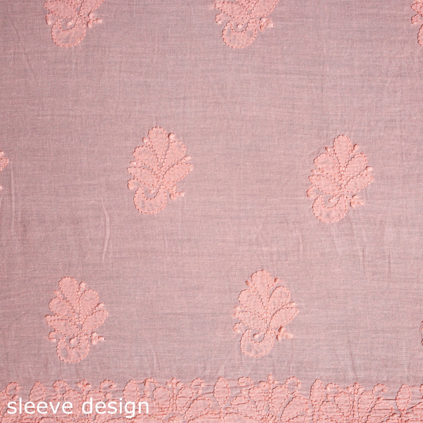 Peach Hand Embroidery Mul Cotton Chikankari Kurta Material