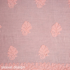 Peach Hand Embroidery Mul Cotton Chikankari Kurta Material