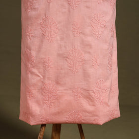 Peach Hand Embroidery Mul Cotton Chikankari Kurta Material