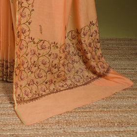 Peach - hand embroidery pure chanderi silk printed kashida