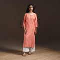 Hand embroidery straight cotton jacquard kurta for women 11