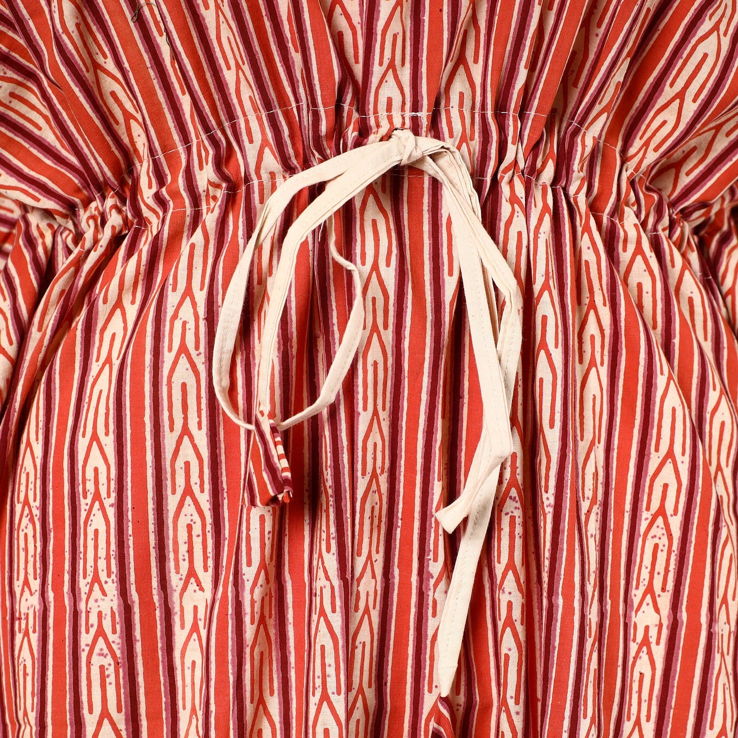  Hand Block Printed Cotton Kaftan with Tie-Up Waist 